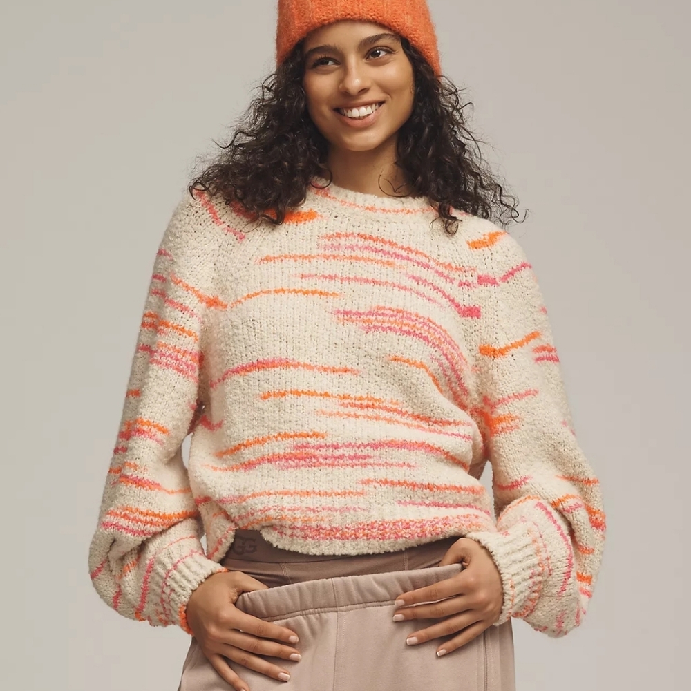 Pilcro Wool Blend Balloon-Sleeve Crew-Neck Sweater Size S